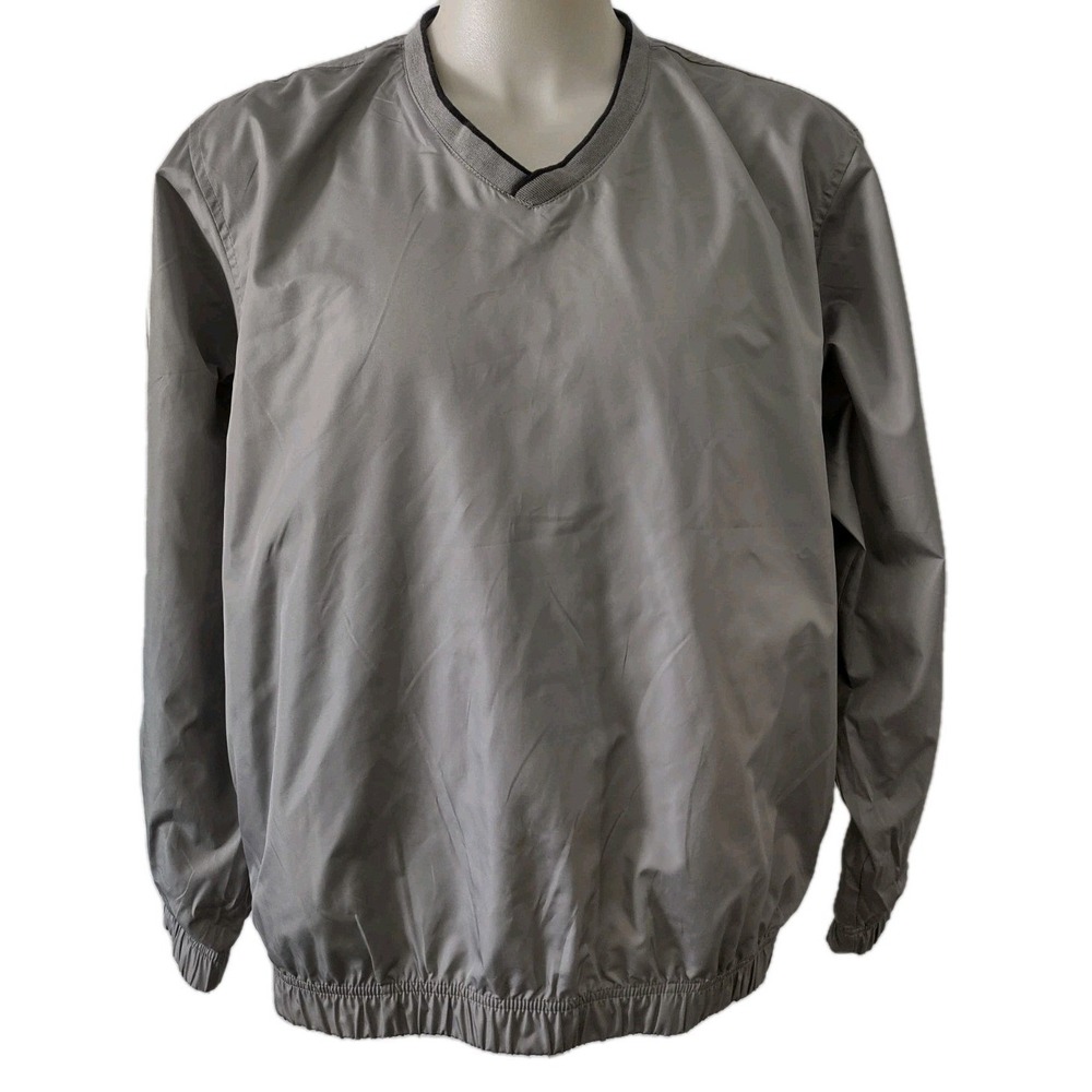 IZOD Golf Windbreaker Men's Size Large Pockets Pullover Jacket Logo V-Neck Gray